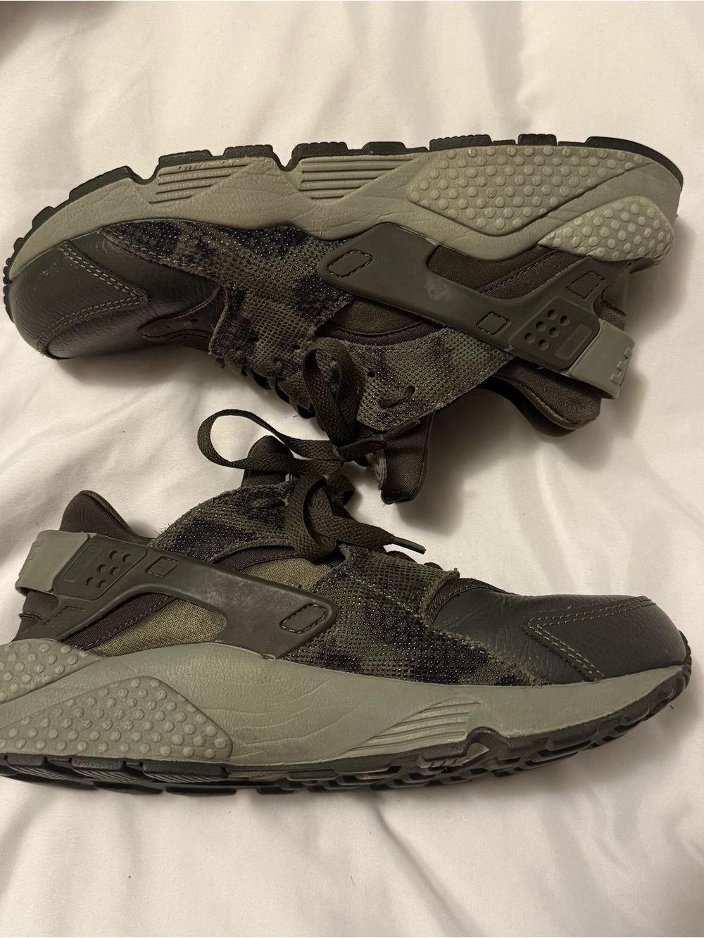 Nike Air Huarache Run Premium "Python" sneakers in an olive green colorway